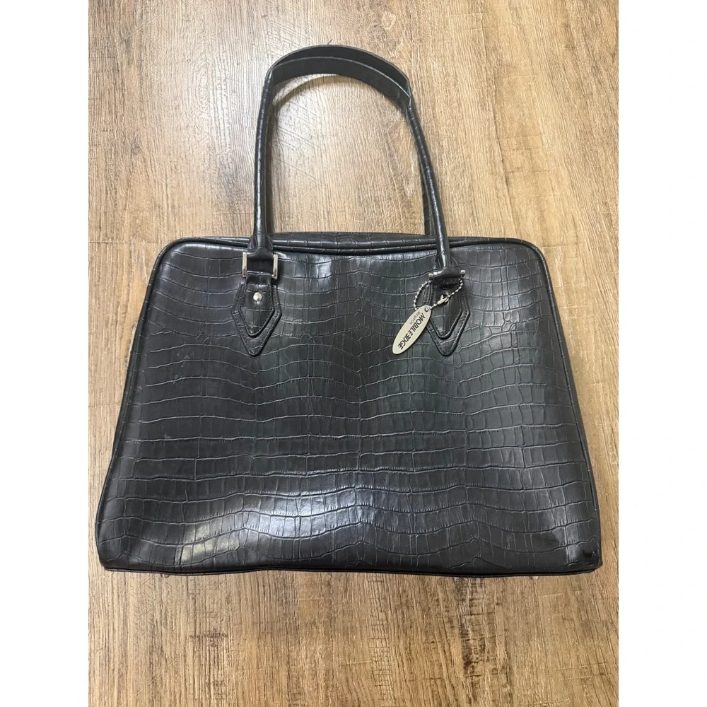 Mobile Edge Black Faux Croc Laptop Tote Bag Briefcase‎ Professional Handbag